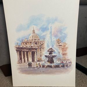 St. Peter’ Basilica Vatican City watercolor print Asterio Pascolini vintage